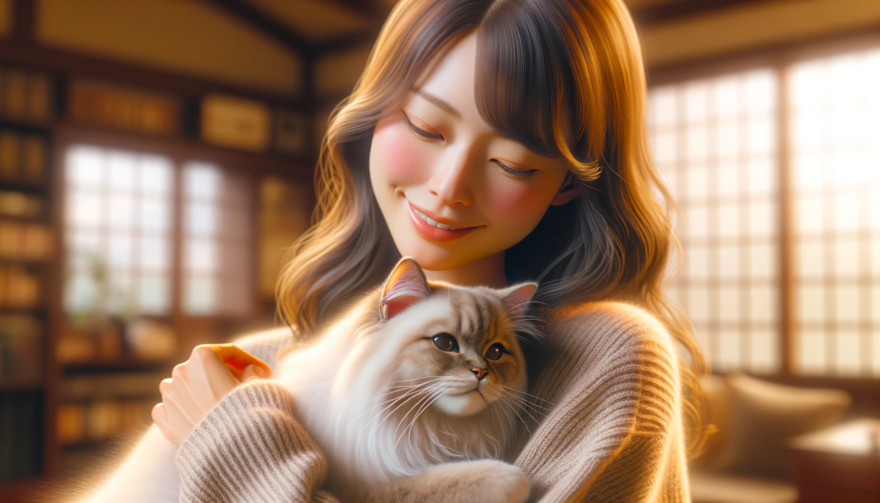 猫を抱っこする女性