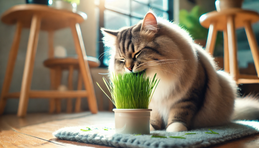 猫草を食べる猫