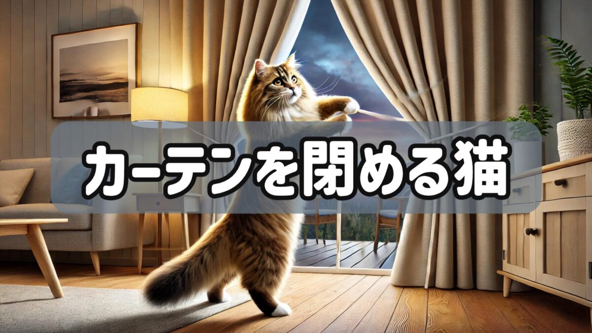 カーテンを閉める猫