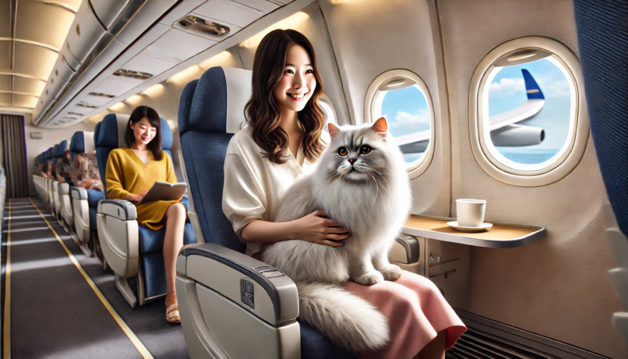 飛行機に乗る猫