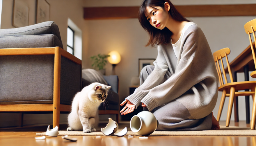 猫を叱る女性