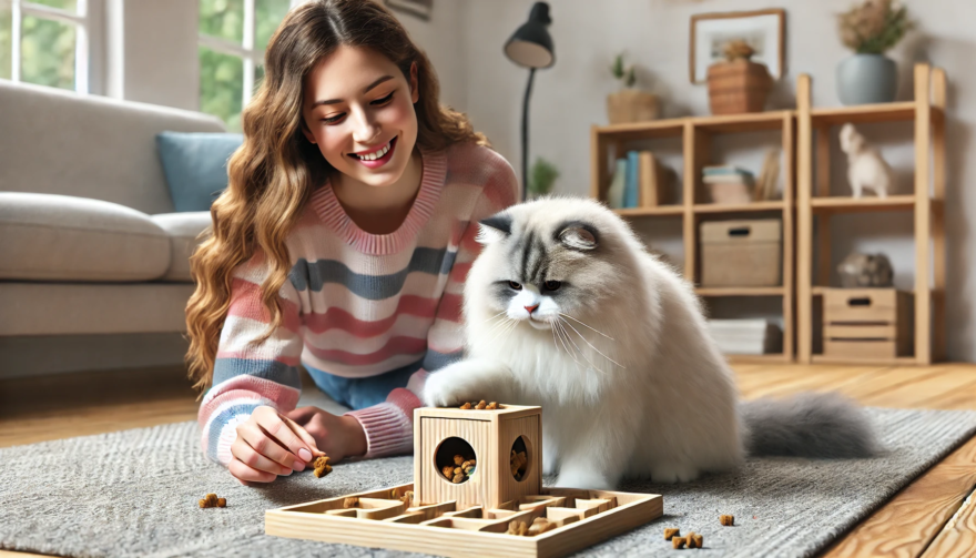 飼い主と遊ぶ猫