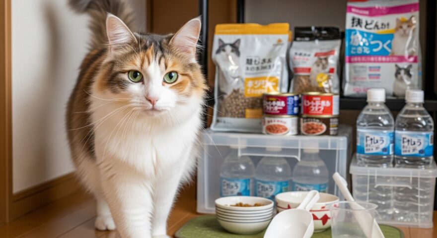 猫のフードと水